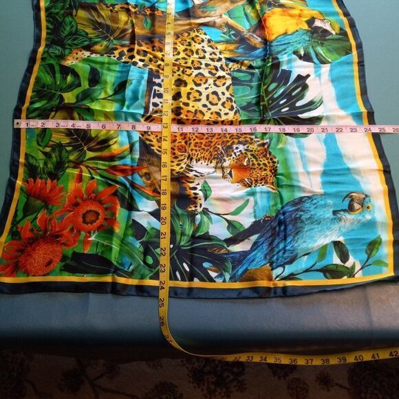 NWT Scarf Me Multicolor 100% Silk Jungle Cat Scarf Kitsch Countrycore - Picture 2 of 8